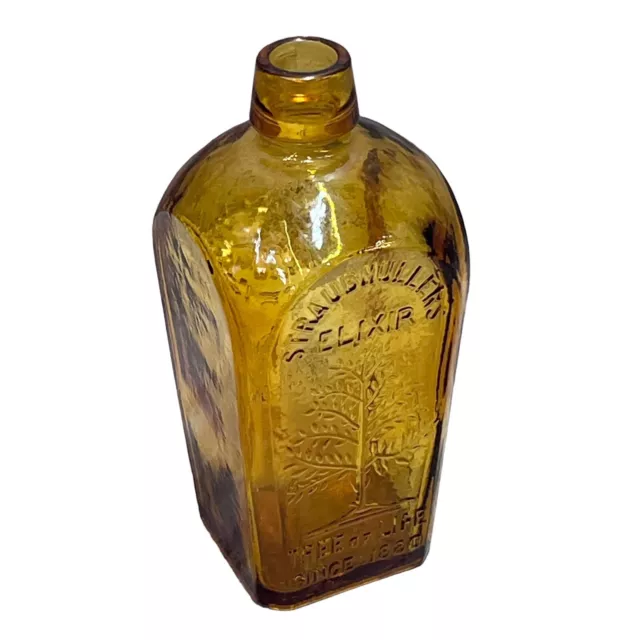 Vintage Straubmuller's Elixir Tree of Life Amber Glass Wheaton Coffin Bottle