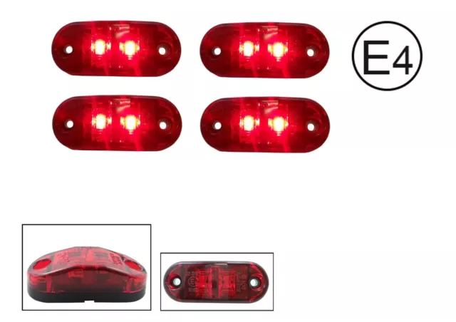 4x 24V 2 LED Rot Begrenzungsleuchte Umrissleuchte Positionsleuchte E-Prüf.