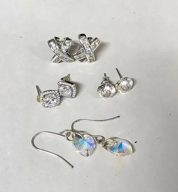 4 Beautiful Rhinestone Gem Earrings Great Estate Find Pierced Earrings