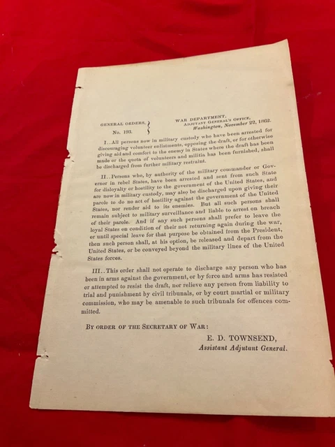 Us Army Civil War General Order Insubordiation  Opposing Draft Discharge Enemy 5