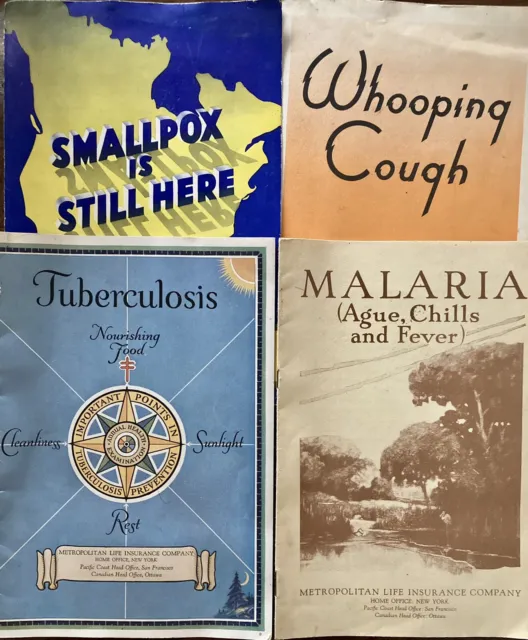 Smallpox, Whooping C, Tuberculosis, Malaria 1930s: Metro. Life Insurance lot x 4