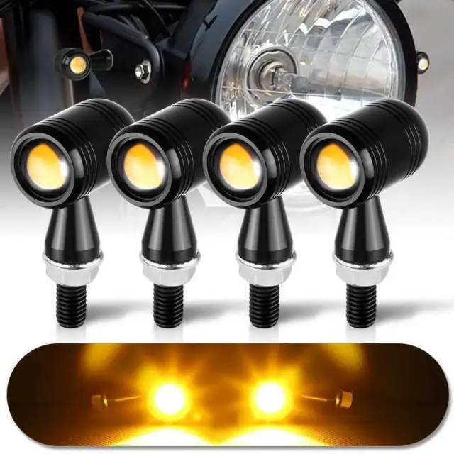 4x Mini Motorcycle LED Turn Signal Blinkers Light Amber Indicator Lamp Universal