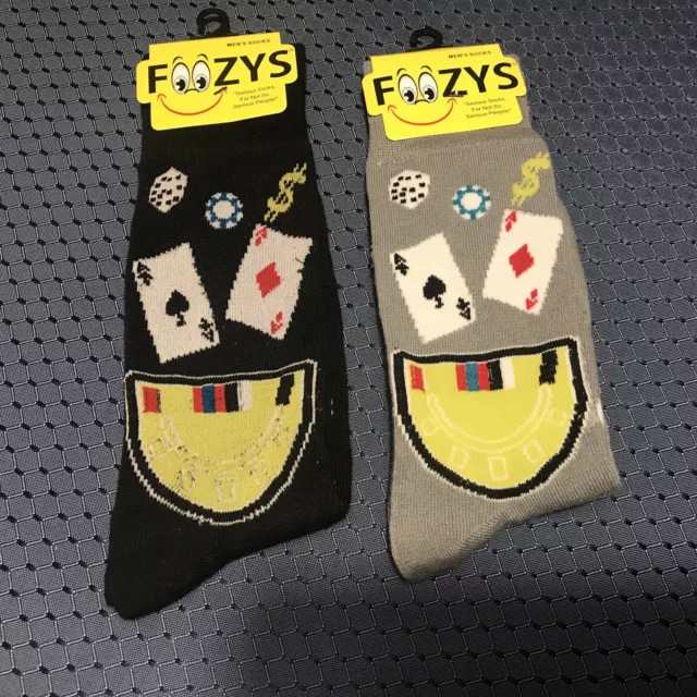 Casino Gambling Game Aces Cards Dice Poker Blackjack 2 Pairs Foozy Men's Socks