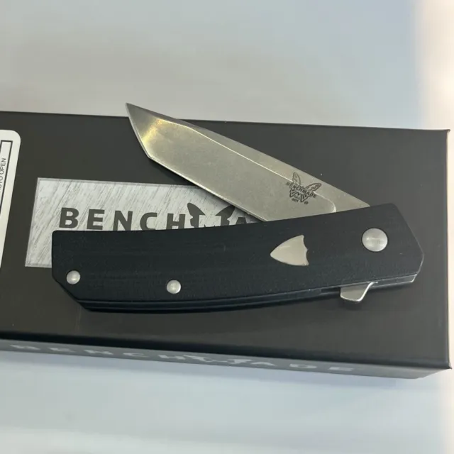 Benchmade Black G10 Handle Tanto Satin Folding Knife & Black Box