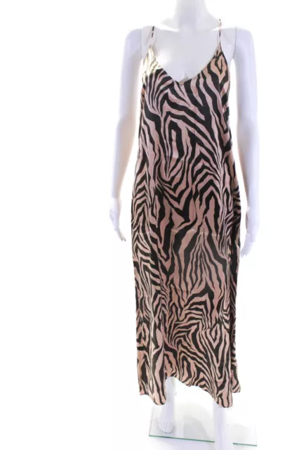 Malizia By La Perla Womens Full Length Tiger Striped Silk Slip Dress Brown 12