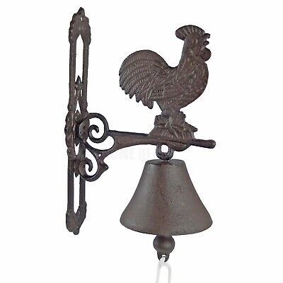 Large Rooster Farm Dinner Bell Cast Iron Heavy Duty Antique Style Rustic Brown