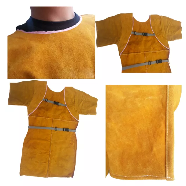Round Neck Short Sleeves Leather Welding Coat Apron Protective Clothing Welder 2