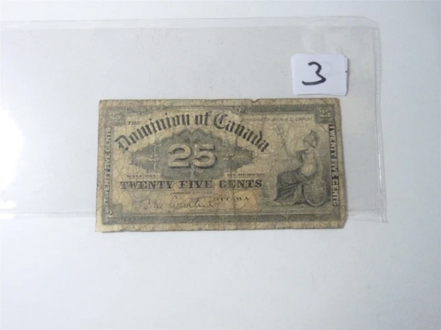CANADA BANKNOTE SHINPLASTER 1900  25 cent SIGNATURE   BOVILLE  NO 3