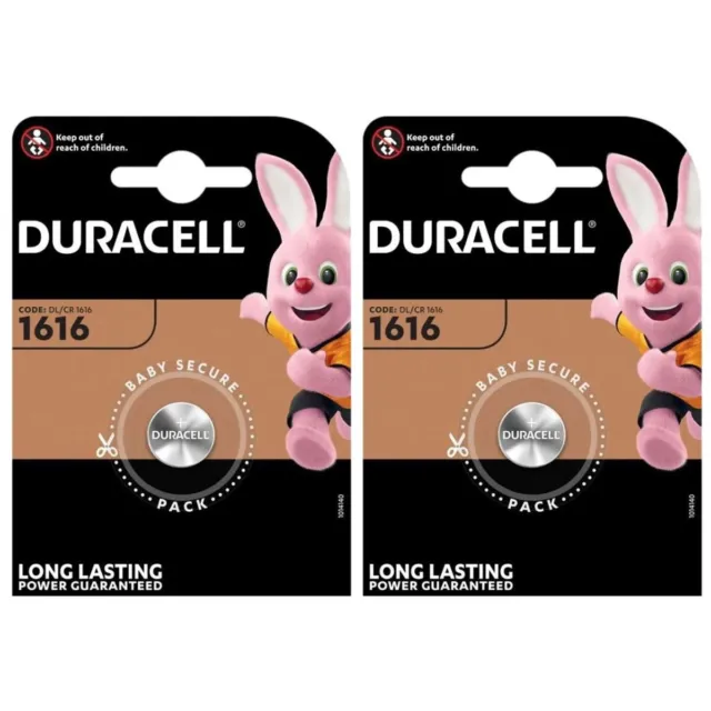 2 x Duracell 1616 Lithium 3V Coin Cell Batteries DL1616 CR1616 BR1616
