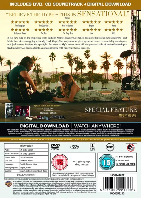 A Star Is Born (2018) (DVD) Andrew Dice Clay Anthony Ramos Bradley Cooper 2