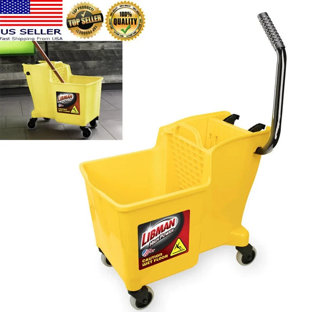 32 Quart Mop Bucket  Side Press Wringer Wringer Commercial Cleaning Rolling Cart