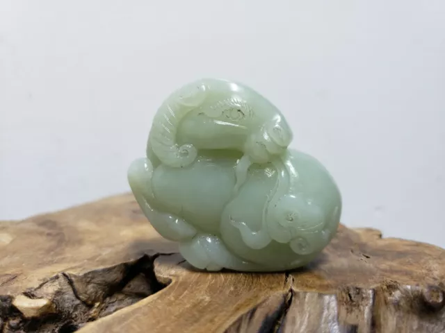 Chinese Exquisite ORGINAL  Hand-Carved  Light Green Hetian Jade Statue