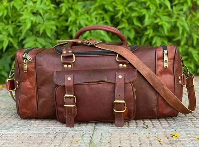 Très grand sac de voyage en cuir marron fait à la main 76,2 cm