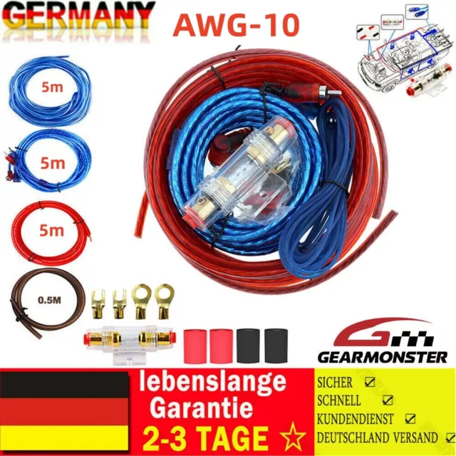 AWG10 Verstärker 10mm² 5m Endstufen-Subwoofer-Set Kabel Kit PKW Car-Hifi Chinch