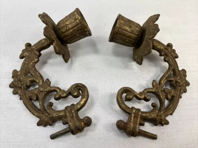 Cast Iron Wall candle Sconce pair Salvage parts Flower Ornate French provincial