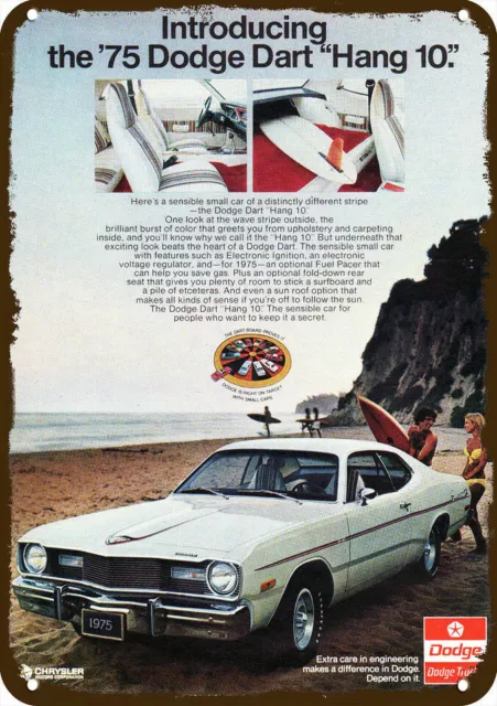 1975 DODGE DART HANG 10 Car Surfboard Vintage Look DECORATIVE REPLICA METAL SIGN