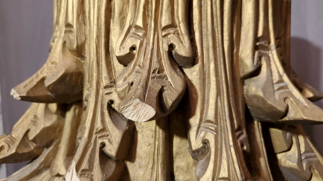 Antique Decorative Architectural Salvage Carved Oak Column Capital 20