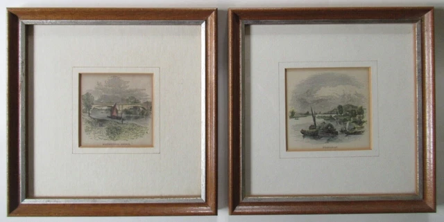 Pair Antique Engravings 19th Century Maidenhead Hand Coloured Framed