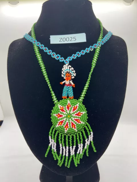 Two Native American seed bead necklaces, Unique, fun, colorful great casual look