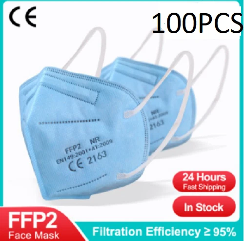 100 Masques de protection FFP II, Masques faciaux Adulte certifié CE BLEU FR