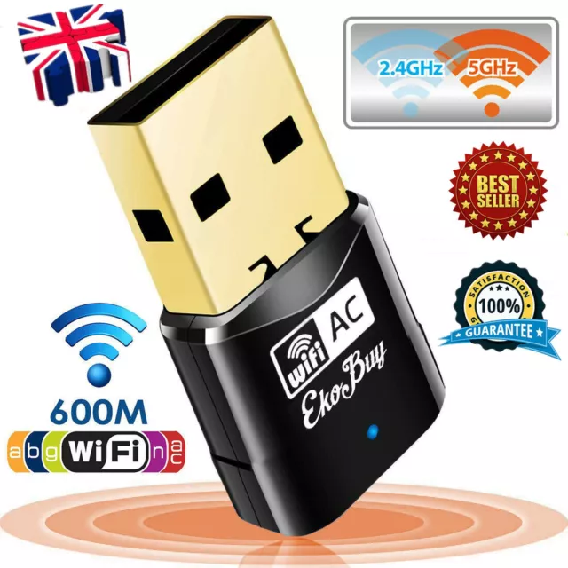 600 Mbps 2.4-5ghz USB Dual Band Wireless Adapter WiFi Dongle 802.11 AC Laptop PC