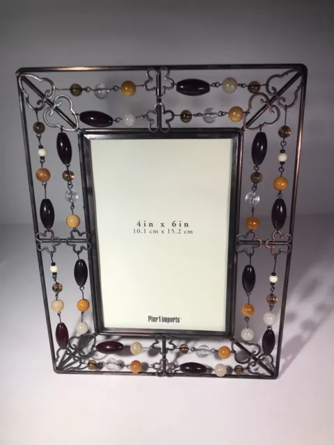 Pier 1 Imports Beaded Picture Frame Southwestern Copper Metal Motiff 4x6"