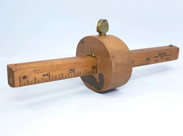 Antique Stanley No. 16-1/2 Sweetheart Wood & Brass Marking Scribe Gauge 1922
