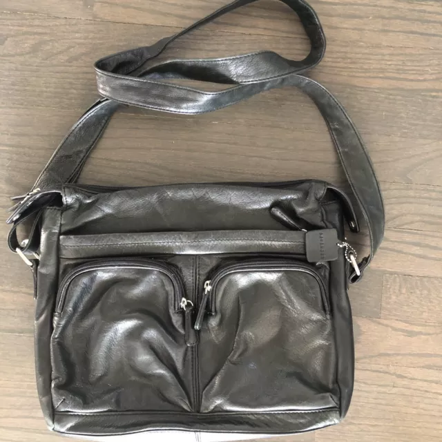LEVENGER  Leather Saddle Messenger Bag Saddle Pockets Laptop Black Leather