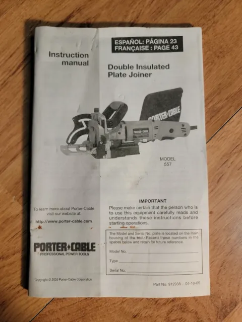 Instruction Manual for Porter Cable Plate Joiner Model 557