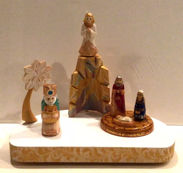 Nativity Set Scene Russian Wooden Hand Carved Hand Painted Christmas Decoration