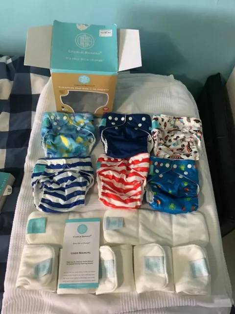 6 Charlie banana washable nappies & 7 Inserts New & Unused New Born To 36 Months