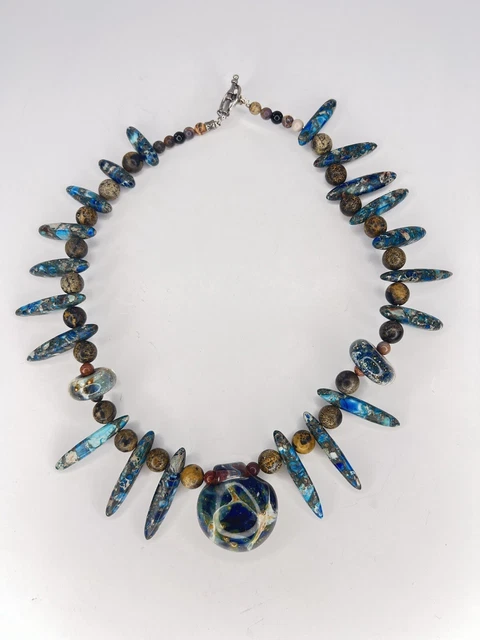 Handcrafted Boro Glass Pendant  Statement Necklace-OOAK-Krix Beeble Alien Fringe