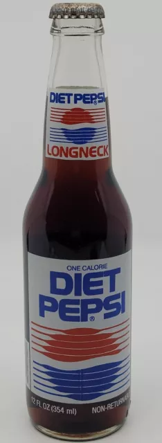 Vintage Diet Pepsi Cola Longneck Soda Pop Bottle Retro Symbol Full Unopened 12oz