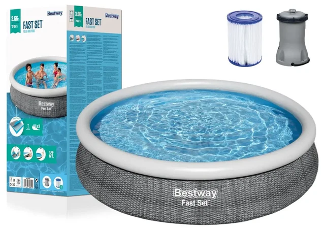 BESTWAY FAMILY SWIMMING Pool Fast Set Round Inflatable Above Ground ...