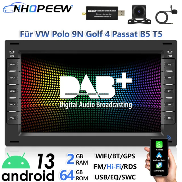DAB+ CarPlay Android Autoradio Für VW Polo 9N Golf 4 Passat B5 T5 GPS Navi WIFI