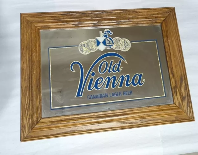 VINTAGE OLD VIENNA CANADIAN LAGER BEER MIRROR BAR ADVERTISING SIGN 16" x 22"