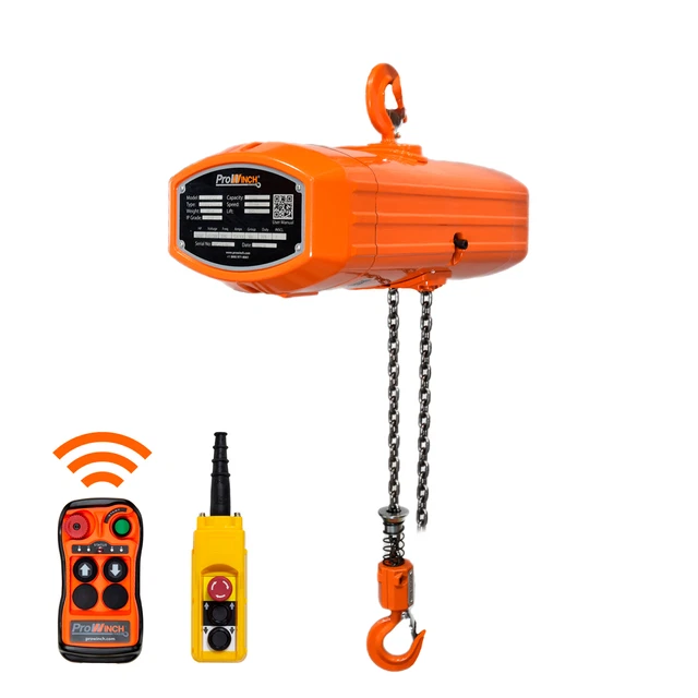Prowinch 800 lb Wireless Electric Chain Hoist 115/230V 20 ft G100 Chain UL Certi