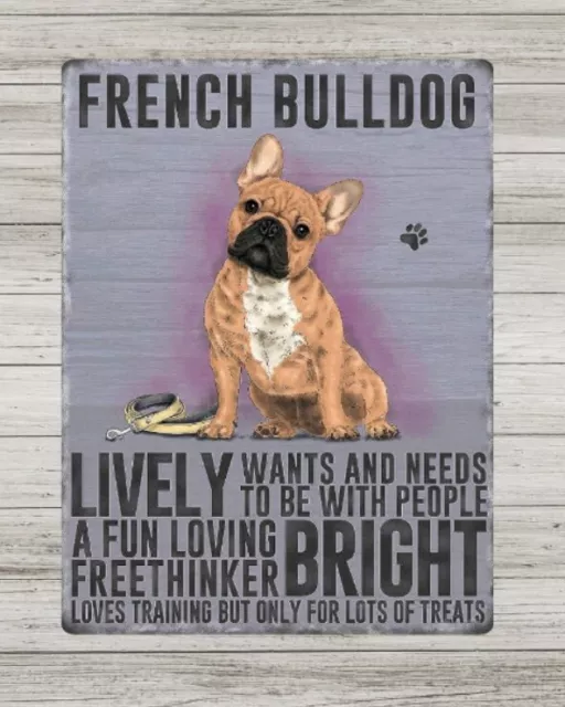 Vintage Metal French Bulldog Sign,  Retro Dog Breed sign, Mancave Plaque Tin