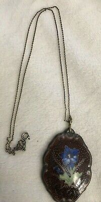 Vintage Bavarian Pendant with Floral Design on European 835 Silver Chain