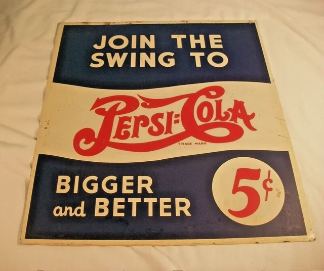 Vintage "Join The Swing To Pepsi-Cola Bigger And Better" Tin Litho Sign, 1950