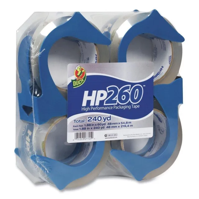 Duck HP 260 1.88" x 60 yd. Clear Packing Tape with Dispenser, 4 Pack. best price