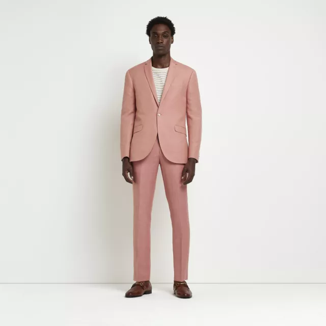 Mens pink on sale skinny suit