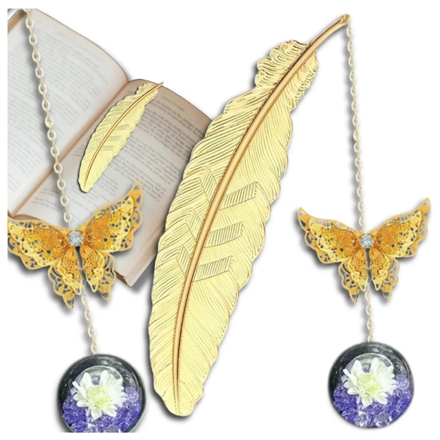 Lot De 2 Marque-pages Métal Plume Papillon 3D – Signets Cadeau Élégant Pour Lecteurs, Profs, Anniversaire