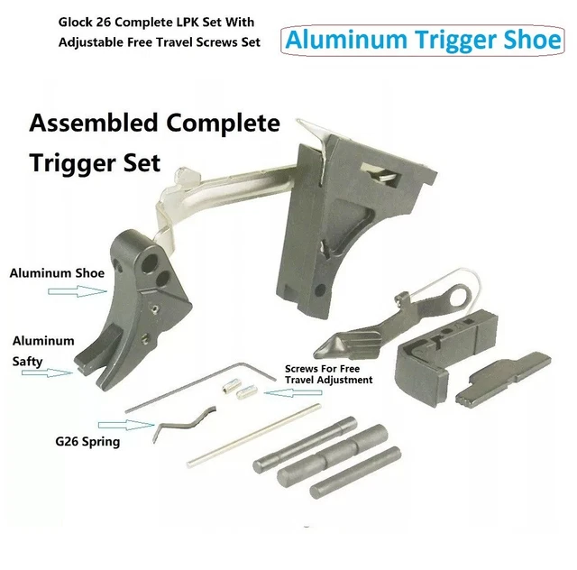 Glock 19 Gen 1-3 Lower Parts Kit – Aluminum Adjustable Trigger Shoe, 9mm, Black