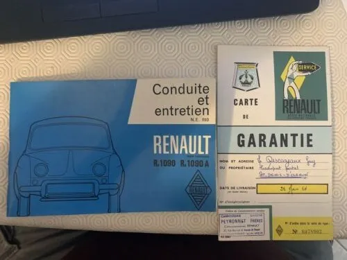 Renault Dauphine  Catalogue d’origine Conduite Et Entretien + Carte de Garantie