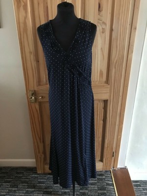 Dash Dress Size10, Maxi look with flared bottom, Navy blue with white spots