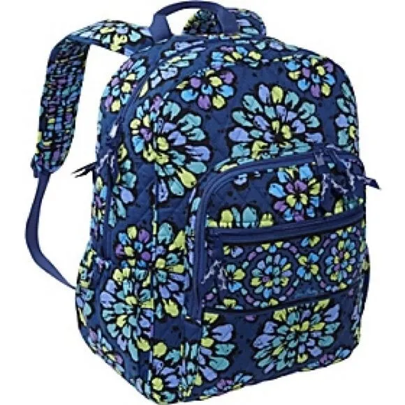 Vera Bradley Indigo Pop Campus Backpack Laptop Case Bag Floral Blue Purple Green