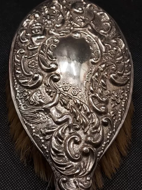 Antique-Solid Silver/ Birmingham Hallmark- Ladies,Angel/Cherub-Hair Brush,C-1904