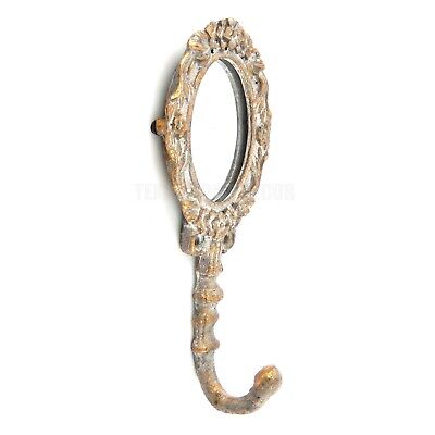 Oval Mirror Wall Hook Metal Key Towel Coat Necklace Hanger Antique Style Gold 2