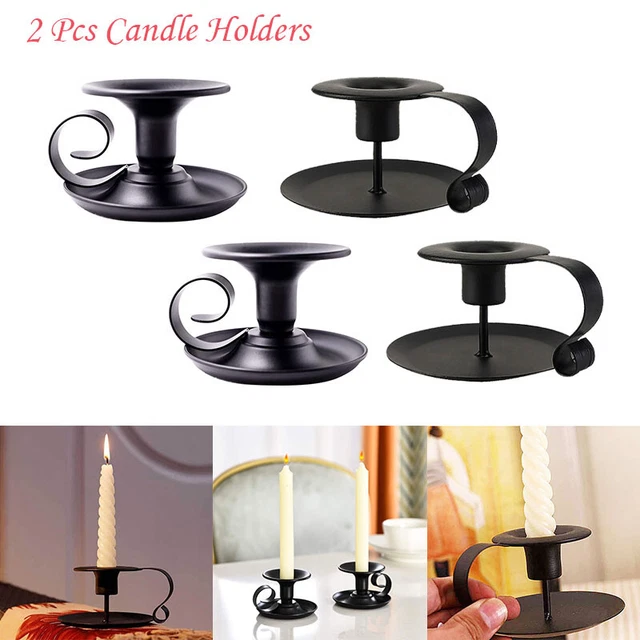2x Taper Candlestick Holders Retro Iron Candle Holder with Handle Wedding Party